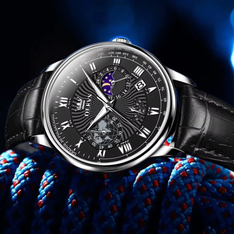 Moon Phase Black Dial – Elegant Watch